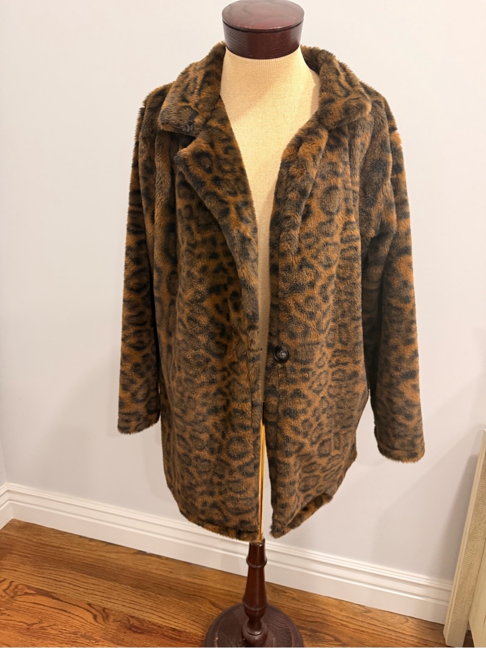 Women’s Leopard Print Faux Fur Coat - Brown